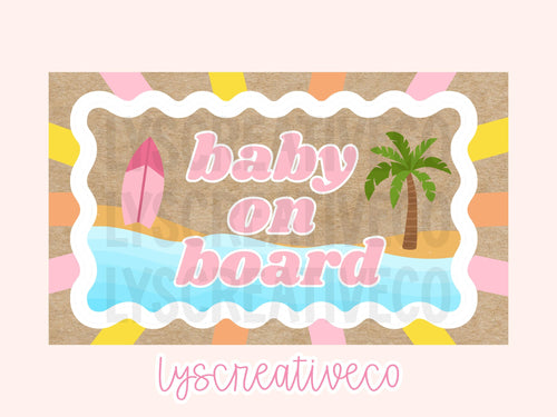 Baby on Board Banner Canva Template for Banner Paintings, Pink Bundle of 4 Templates for Baby Shower Banners, Surfer Themed Showers, 3x5