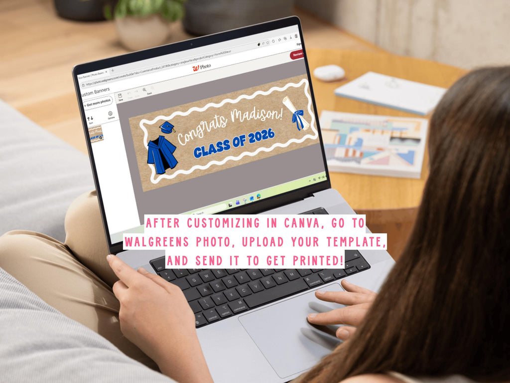 Graduation Party Banner Template to print at Walgreens, 2x6, Editable in Canva, Congrats Grad, Class of 2026, Custom Photo Banner